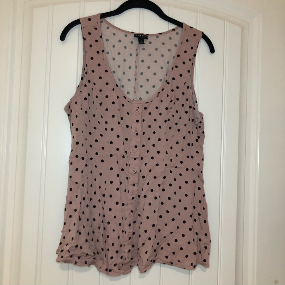 Torrid Pink & Black Polka Dot Button Up Sleeveless Blouse Size 1X